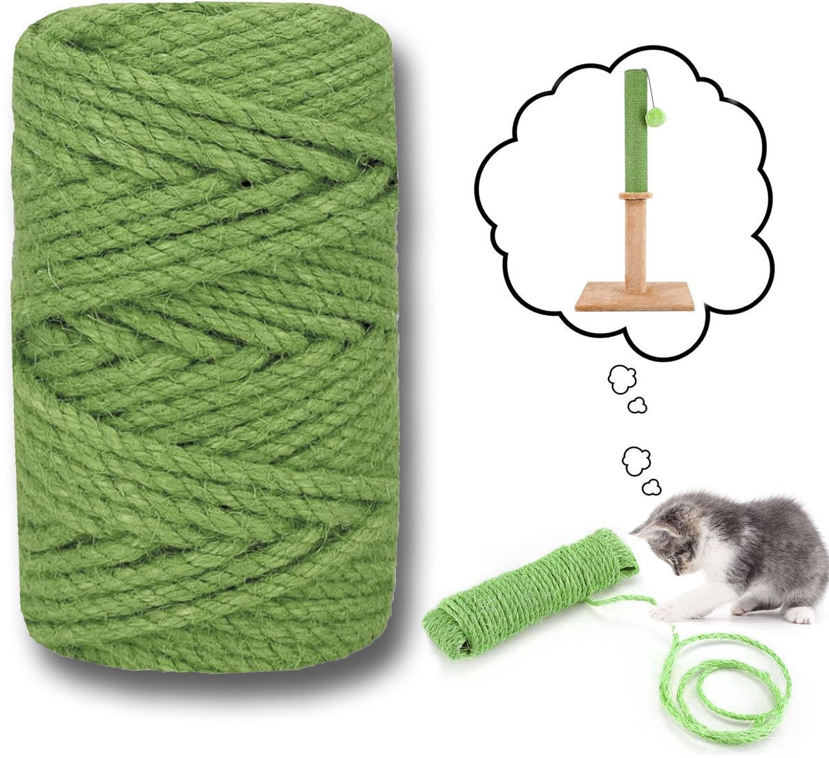 Sisal Touw voor Krabpalen - 6 mm x 30 m - Groen