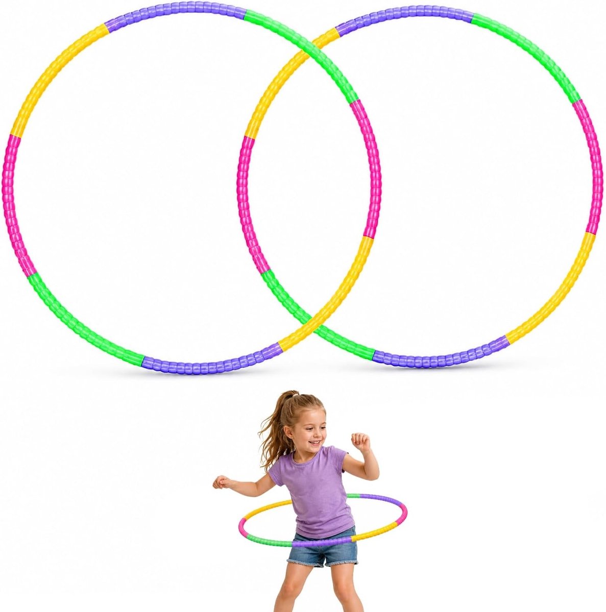 Hula Hoop voor Kinderen en Volwassenen, Set van 2, Verstelbare Hula Hoops voor Fitness en Sport, 60 cm Diameter, Geschikt voor Kinderen vanaf 4 Jaar
