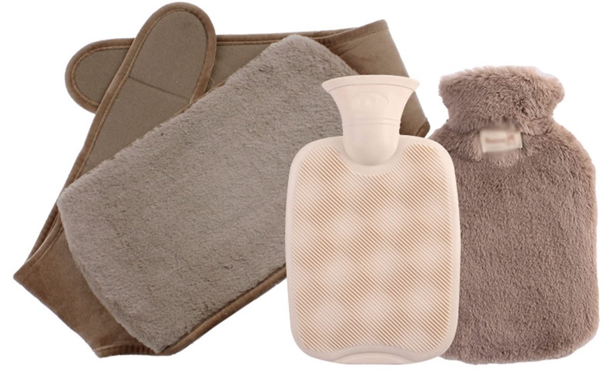 Warmwaterkruik met pluche hoes - Draagbaar - Bruin
