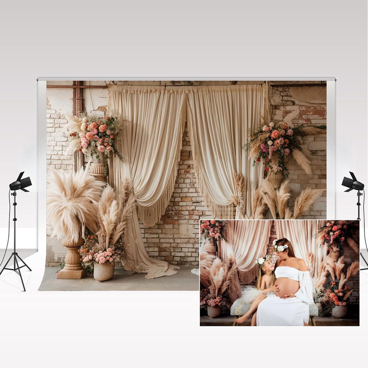 Fotografie Achtergrond 3x2m - Retro Boho Pampas Grass