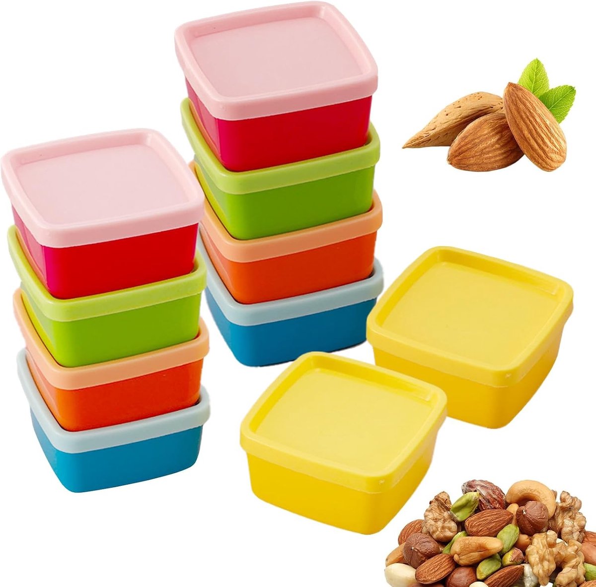 10 Stuks Kleine Voedselcontainers met Deksel, Stapelbare Snackdozen voor Fruit en Saus, Ideaal voor Vriezer en Opslag