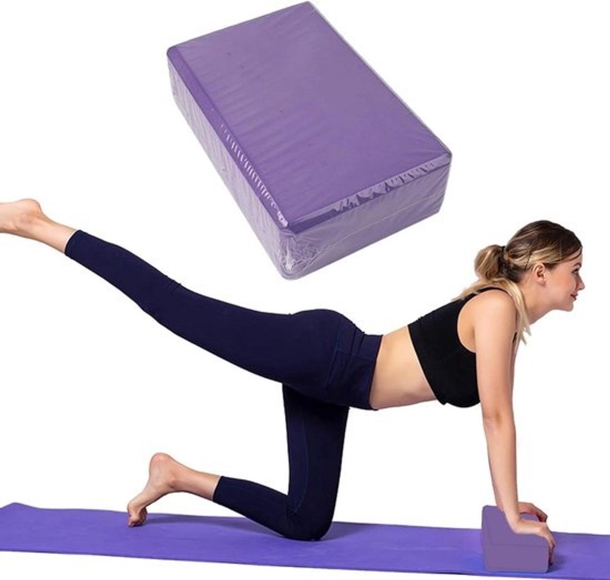 Yoga Blokken Set - Yogas Baksteen - Ondersteuning Houdingen - Antislip Schuim - 23 cm Lengte - Paars