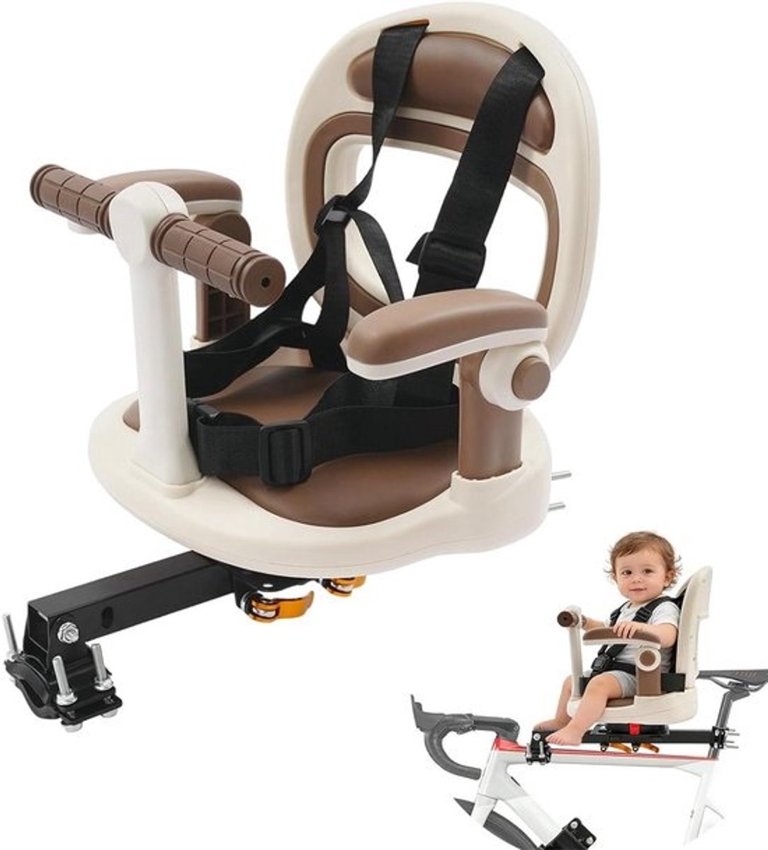 Kinderfietszitje - Fietsstoeltje Baby - Veilig Fietsen - 360 Graden Draaibaar - 30 x 29 cm - Beige