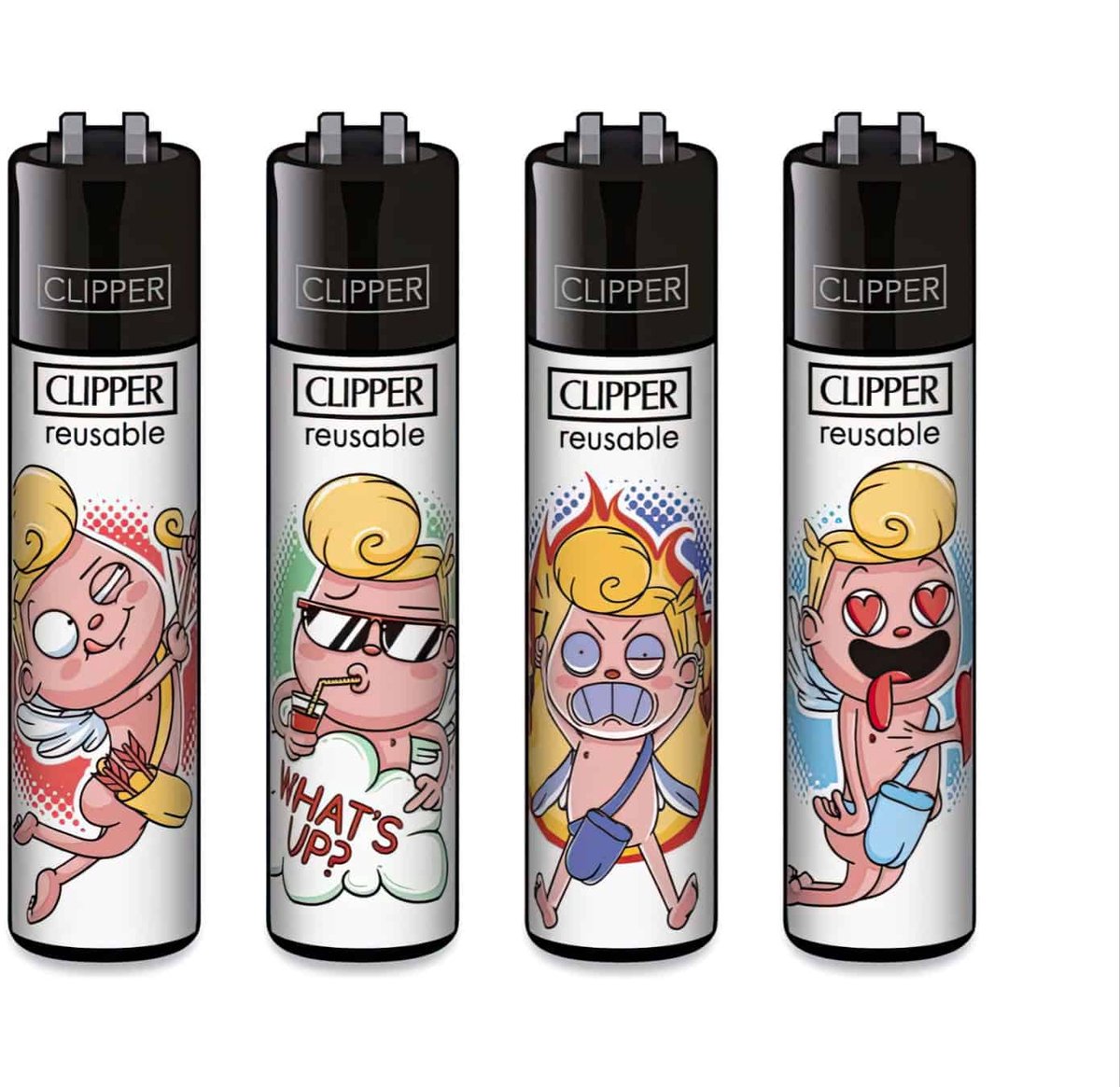 Clipper Classic Large Aanstekers "Funny Cupid" (4 stuks)