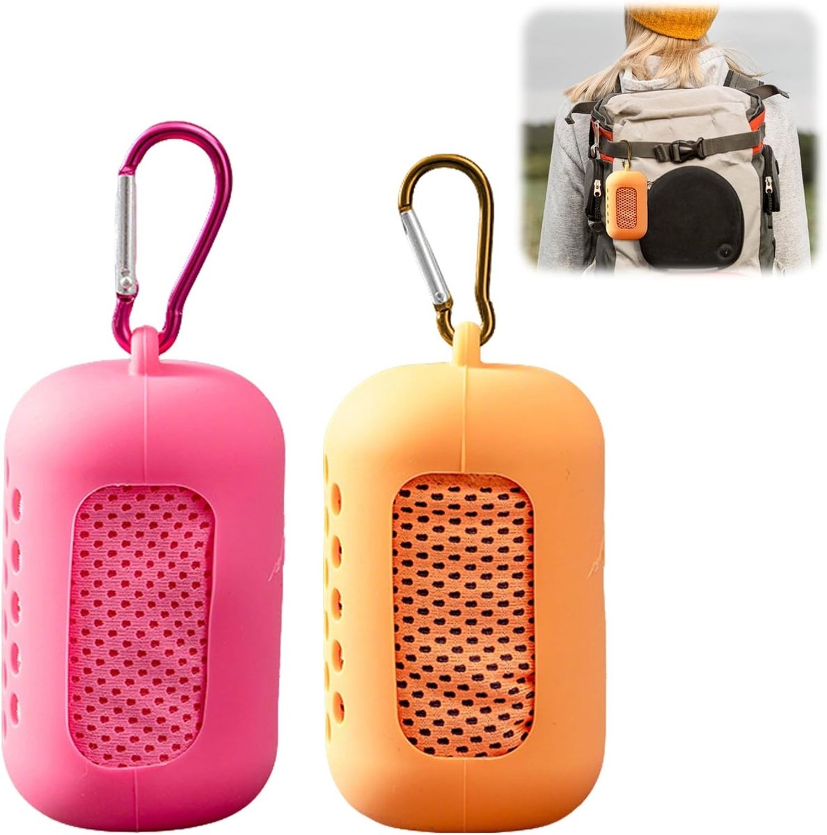 2 Koelende Fitnessdoeken voor Nek en Gezicht, Sneldrogende Sportdoeken met Draagbare Silicone Hoezen, Ideaal voor Sport en Warm Weer, 30 x 90 cm (Roze + Oranje)