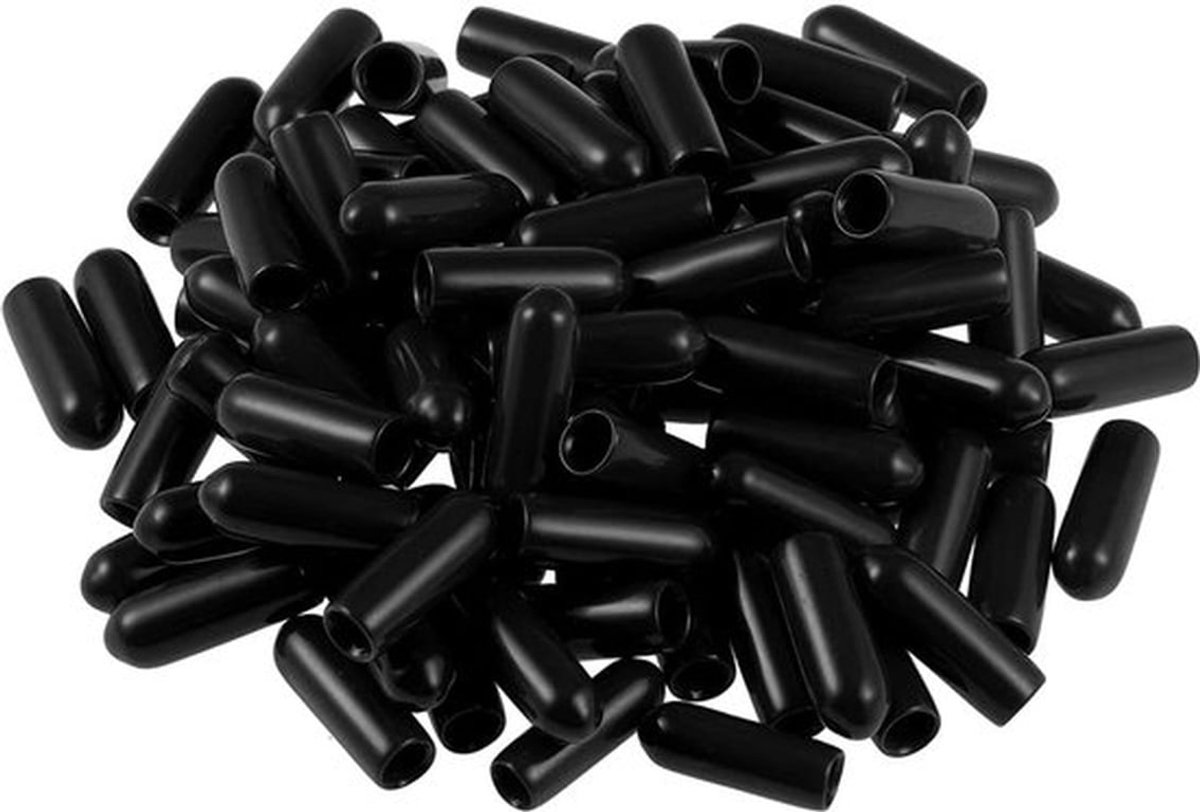 200 stuks rubberen eindkappen, 4 mm binnendiameter ronde flexibele schroefeindkappen, draadbeschermers, zwarte vinyl boutafdekkingen, rubberen afdekkingen voor schroeven, buizen, kabels, draden, fietsen,