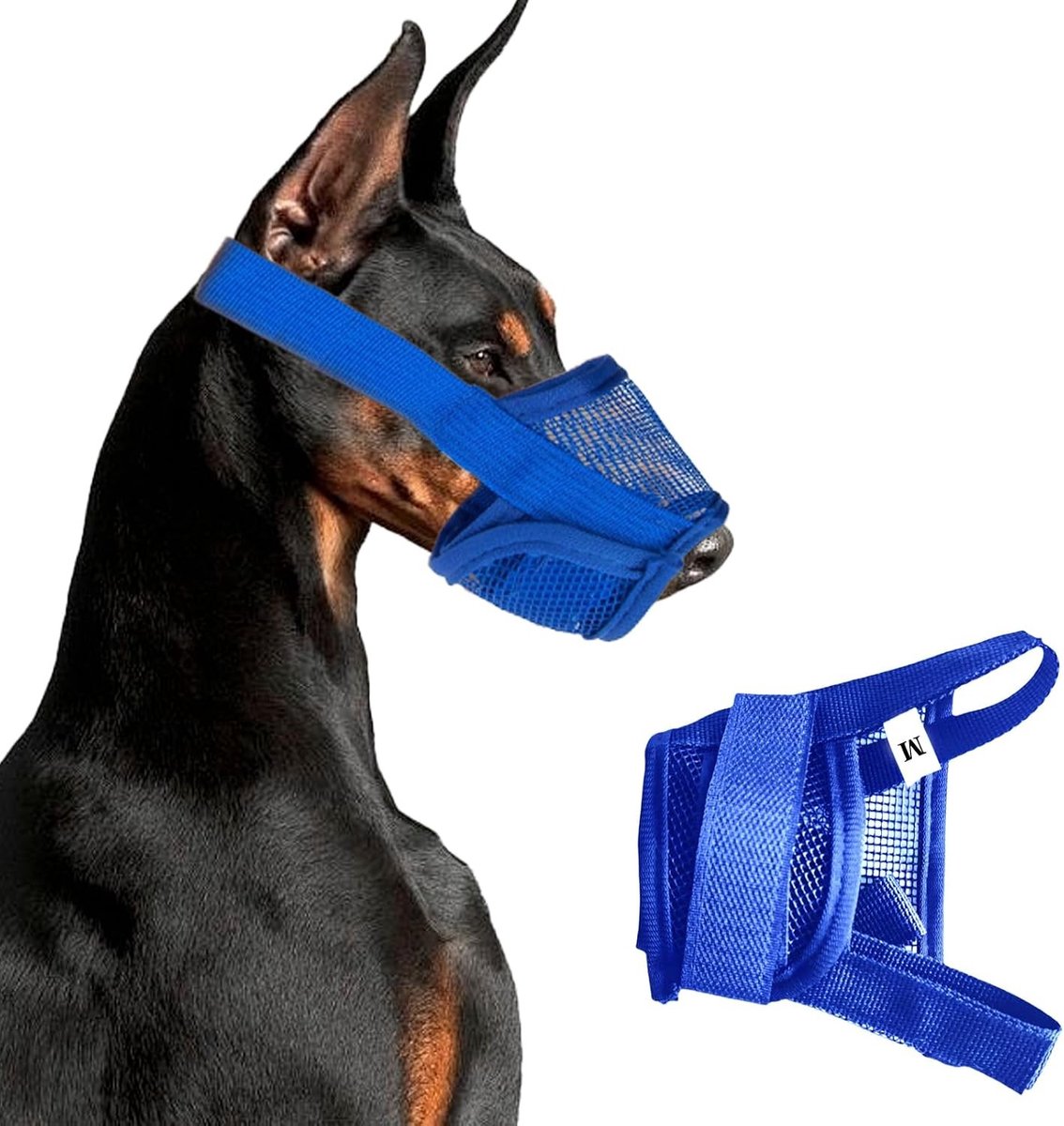 Zachte Hondenmuil met Verstelbare Drinkring, Anti-Kauwen, Geschikt voor Kleine, Middelgrote en Grote Honden (Blauw-M)