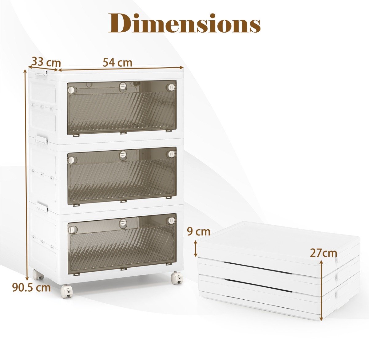 SureDeal® - Ladekast - Kunststof Opbergbakken - Stapelbare Opbergbakken - Deksels Opvouwbare Opbergbak - Wieltje - 54x33x90,5 cm - Wit