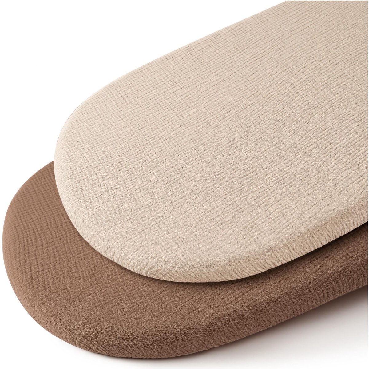 Hoes voor babynest, set van 2 stuks, rekbare omslaghoes van katoen gaas, past voor 82 × 41 cm babynest, alleen hoes, nestvulling niet inbegrepen，Rekbare gaas‑katoen hoes voor babynest，Donkerbruin + Abrikoos