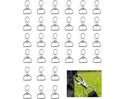 30 Stuks Sleutelhangers met D-ring, Duurzame Metalen D-Ringen en Draaihaak voor DIY Projecten, Rugzakken en Handtassen
