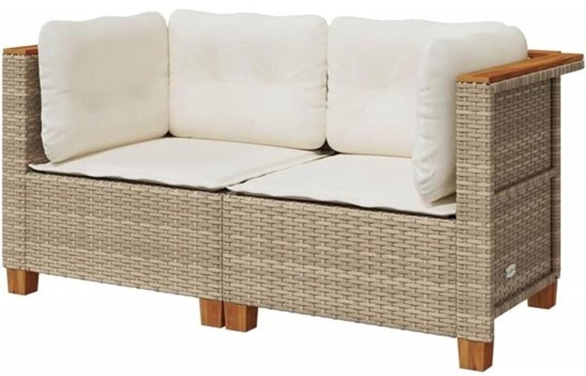 Tuinbanken met kussens - Buitenbank loungebank - Ontspannen in de tuin - Modulair ontwerp - 2 stuks - Beige