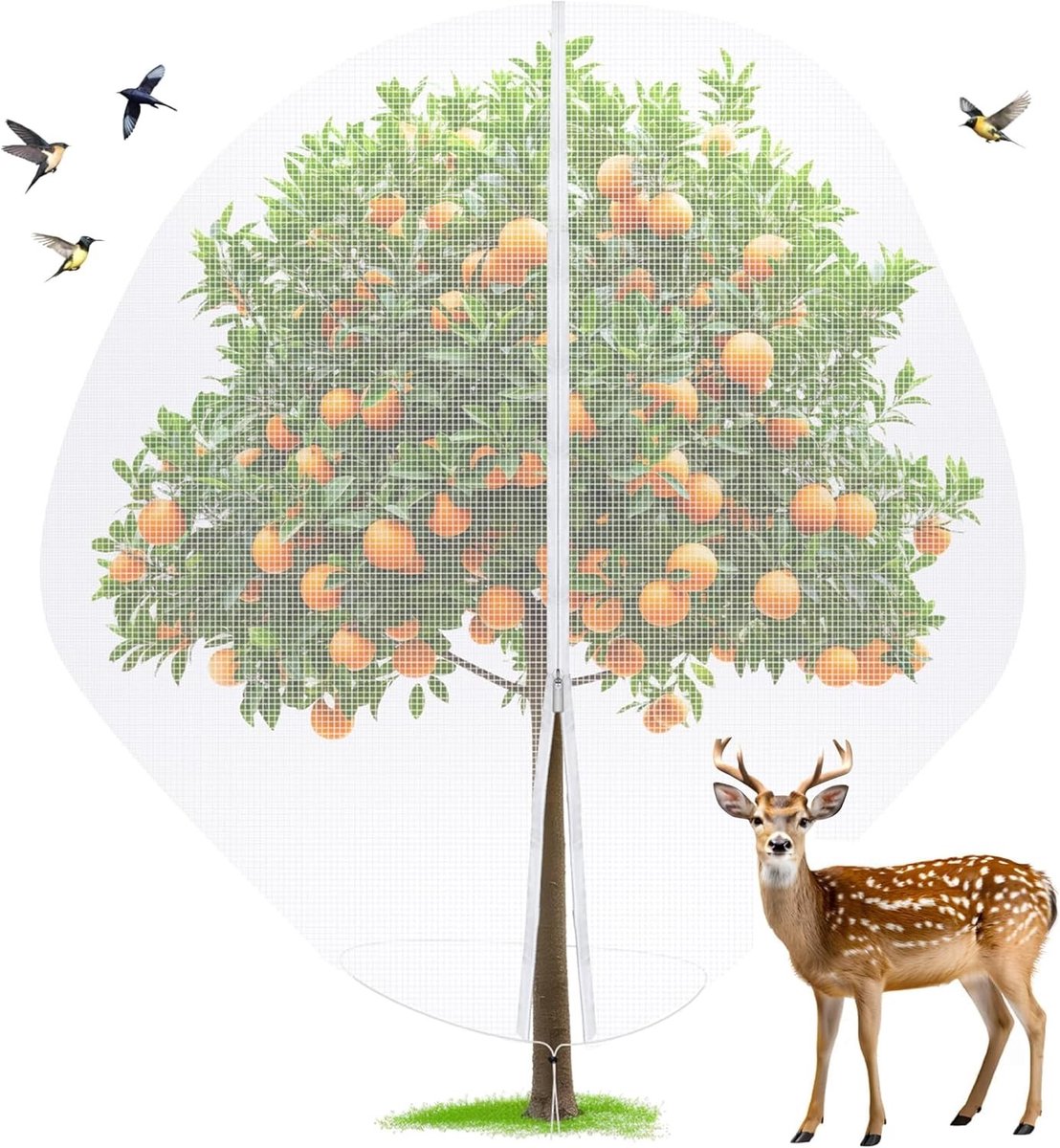 Fruitboom Beschermnet 3 x 3 m, Vogels en Insecten Bescherming, Ideaal voor Tuinplanten en Fruitbomen, Inclusief Rits en Koord
