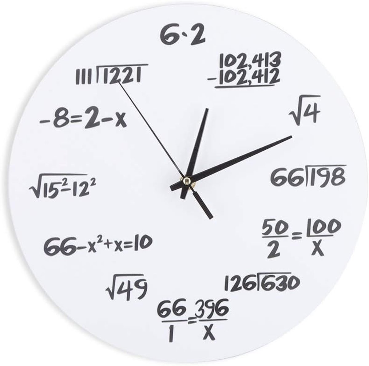 Wandklok met 3D-wiskundige formules en notities, perfect voor wiskundeliefhebbers en studenten, batterij-aangedreven decoratie voor thuis en kantoor