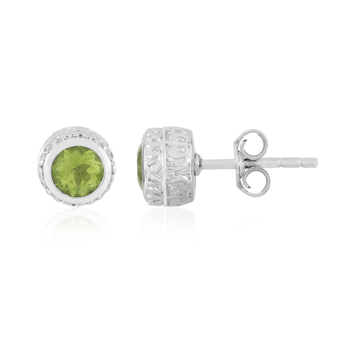 Cavill - Zilveren Oorbellen 925 Sterling Zilver - Platina-Gecoat - 0,97 Ct Peridoot Ronde Groene Edelsteen - Elegante Dames Oorbellen