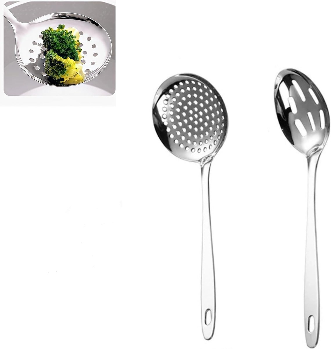 Multifunctionele RVS Lepels Set van 2, Geperforeerde Serving Spoon voor Pasta, Koken en Frituren, 33 cm Keukenhulpmiddelen