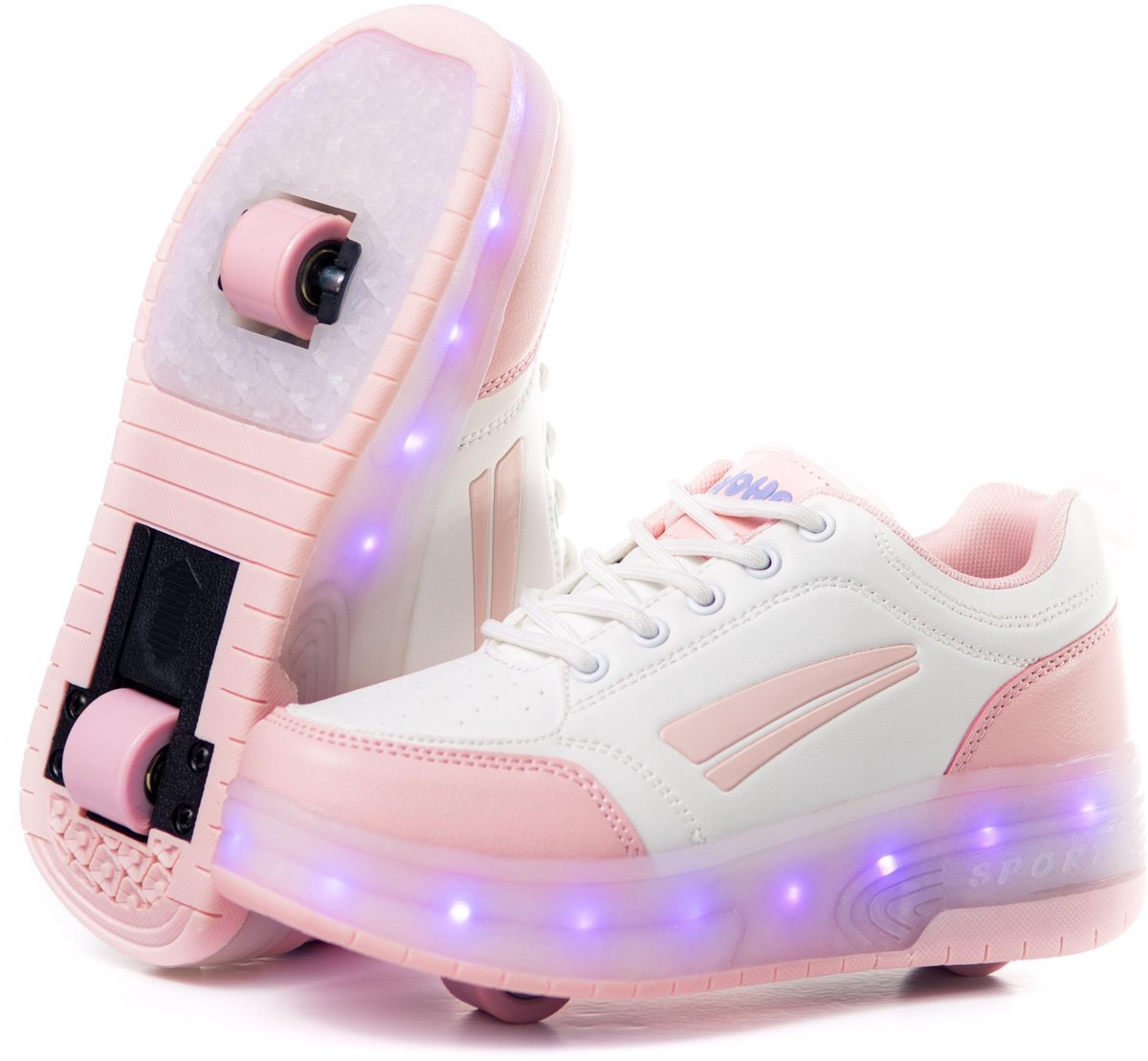 Trainers met automatische inrolwielen - LED wit/lichtroze