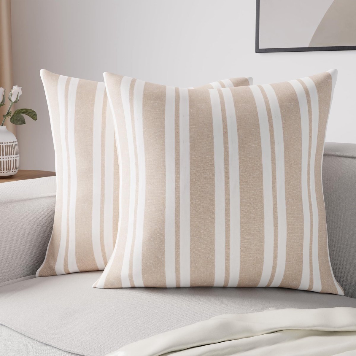 Kussenhoezen Set van 2 - Franca Beige Strepen - 40 x 40 cm
