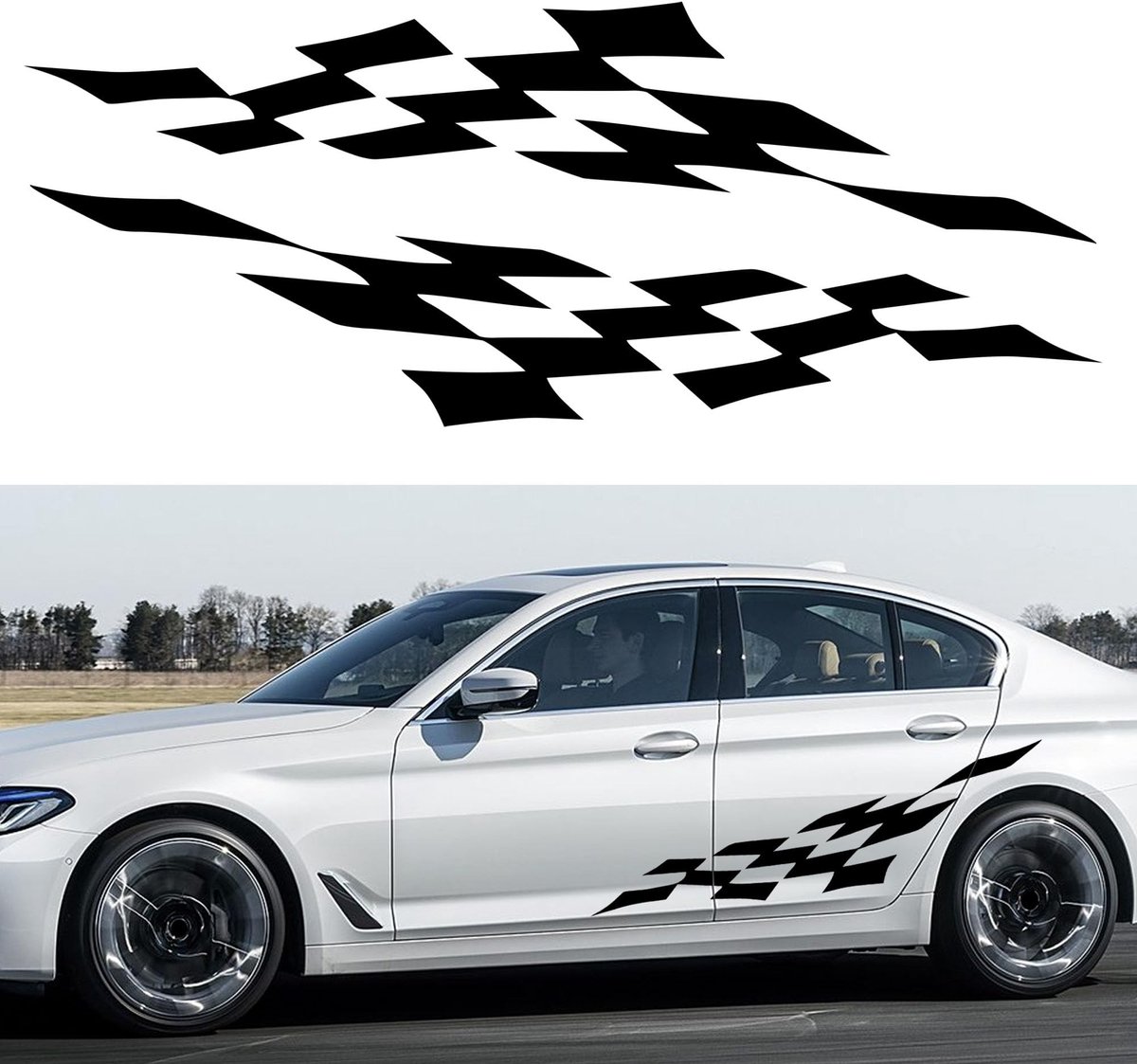 Racing Plaid Flag Side Stripes Sticker - Vinyl Decal voor Auto