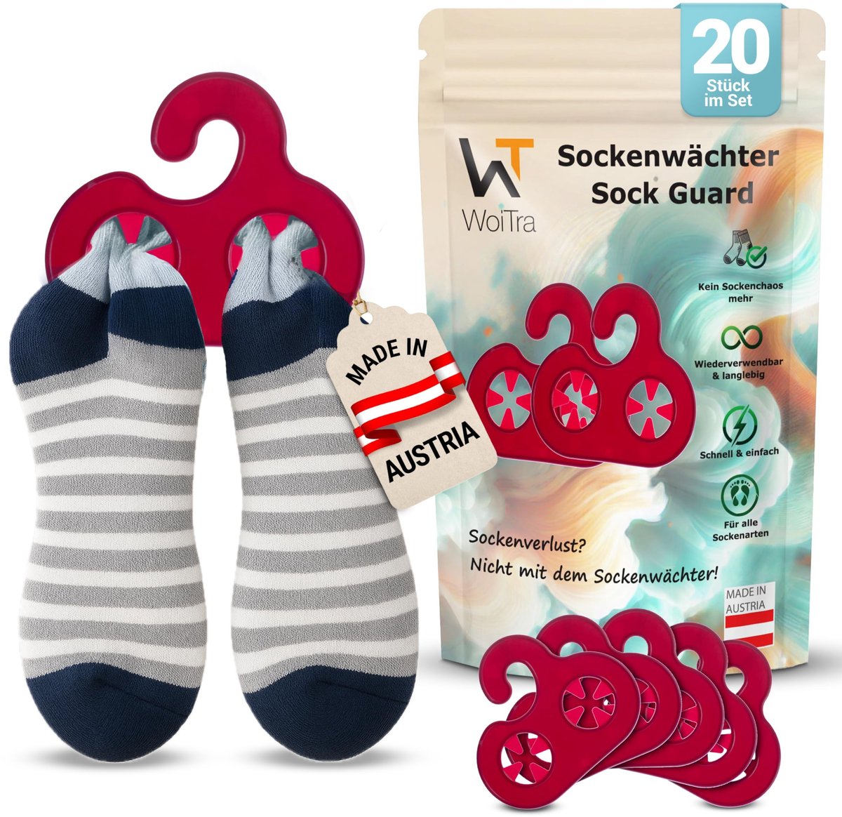 Sokhouder en droger - 20 clips voor wasmachine en organiser
