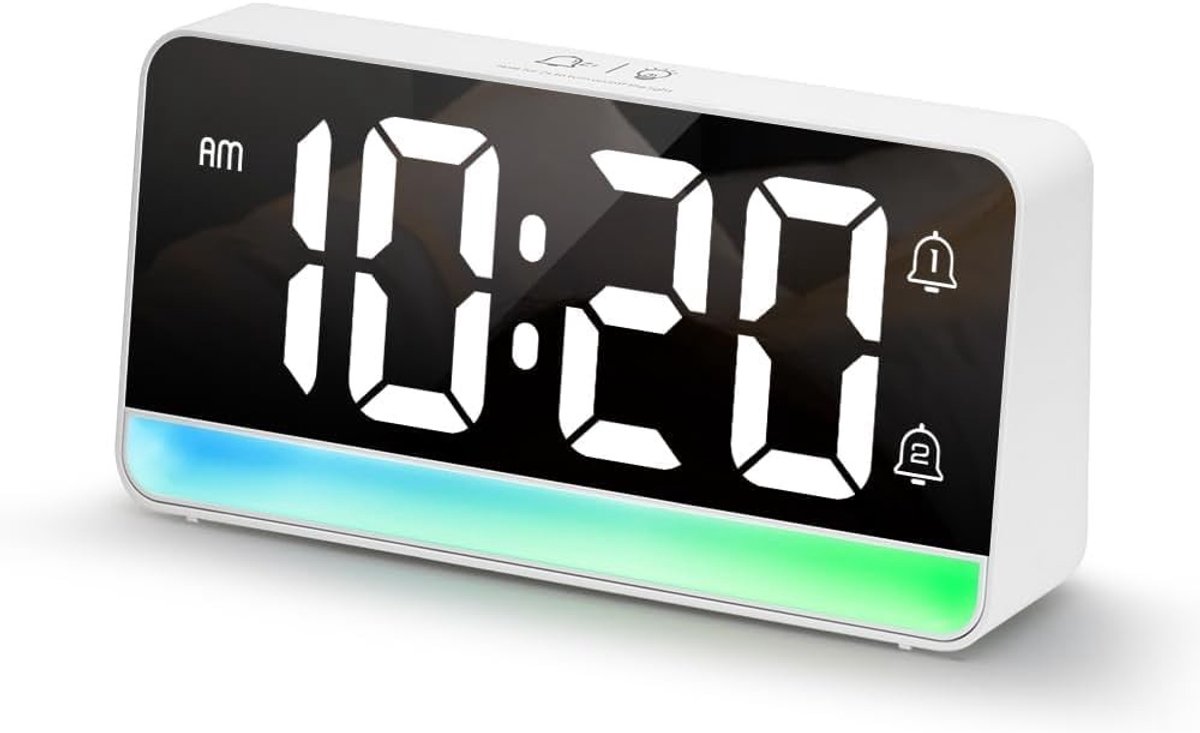 Digitale LED Wekker met Ambient Light - Wit - 9 x 5 cm