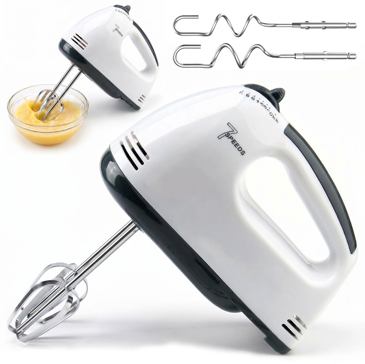 Handmixer - 5 snelheden met ergonomisch ontwerp en roestvrijstalen accessoires