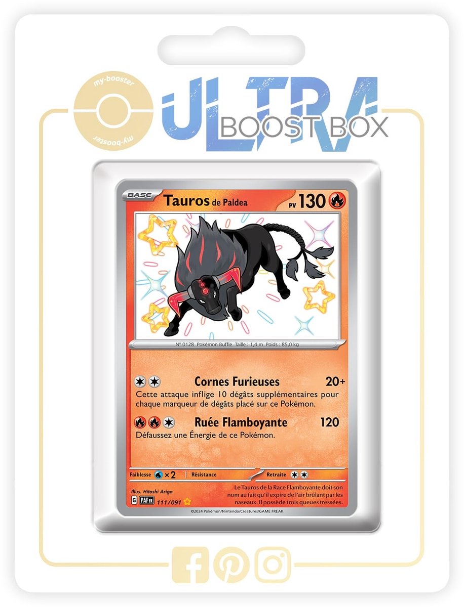Paldean Tauros Pokémon Kaart - Shiny 111/091 - Box van 10 Franse Kaarten