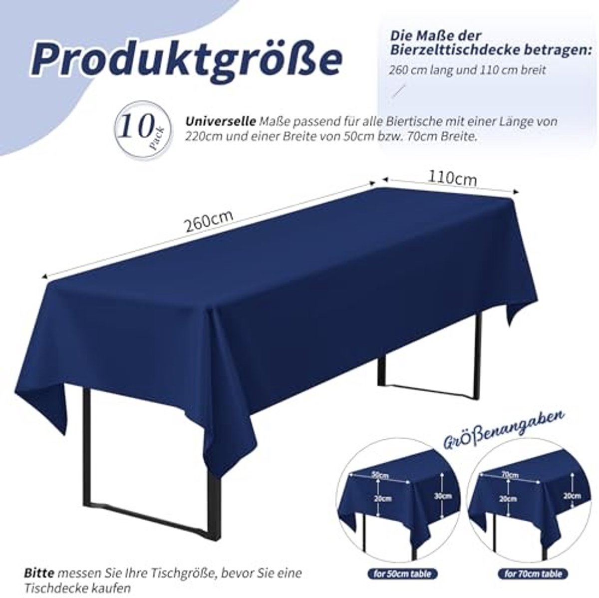 Tafelkleed Set van 10 - Opaque Polyester - Donkerblauw 260x110cm