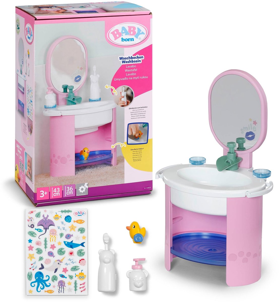 Wasbak voor poppen met geluid en accessoires - Voor 36 en 43 cm poppen