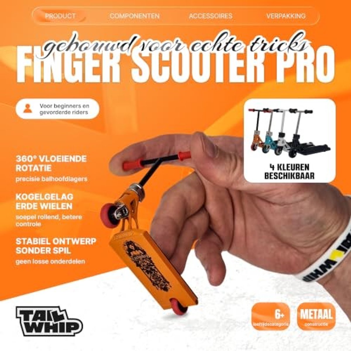 Finger Scooter met Ballagers - Robuust Metaal - Wit
