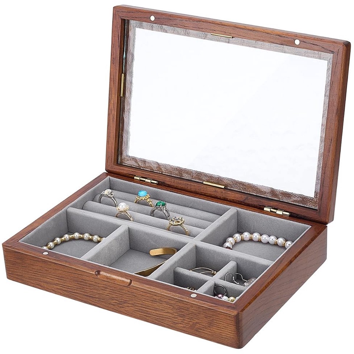 Vintage Houten Sieradenbox - Organizer met Meerdere Compartimenten