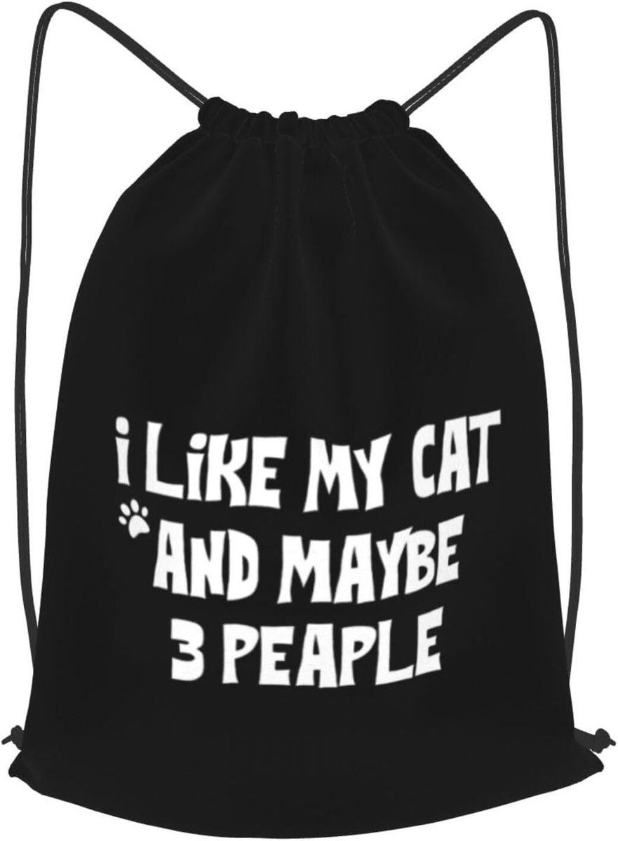 Trekzak met Tekst - I Like My Cat And Maybe 3 People - 36x42 cm