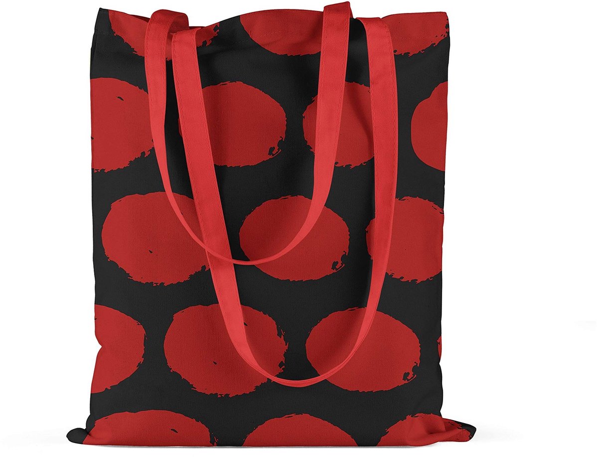 Katoenen Tote Bag met Lange Rode Handvatten - Herbruikbaar en Opvouwbaar, 34x40 cm