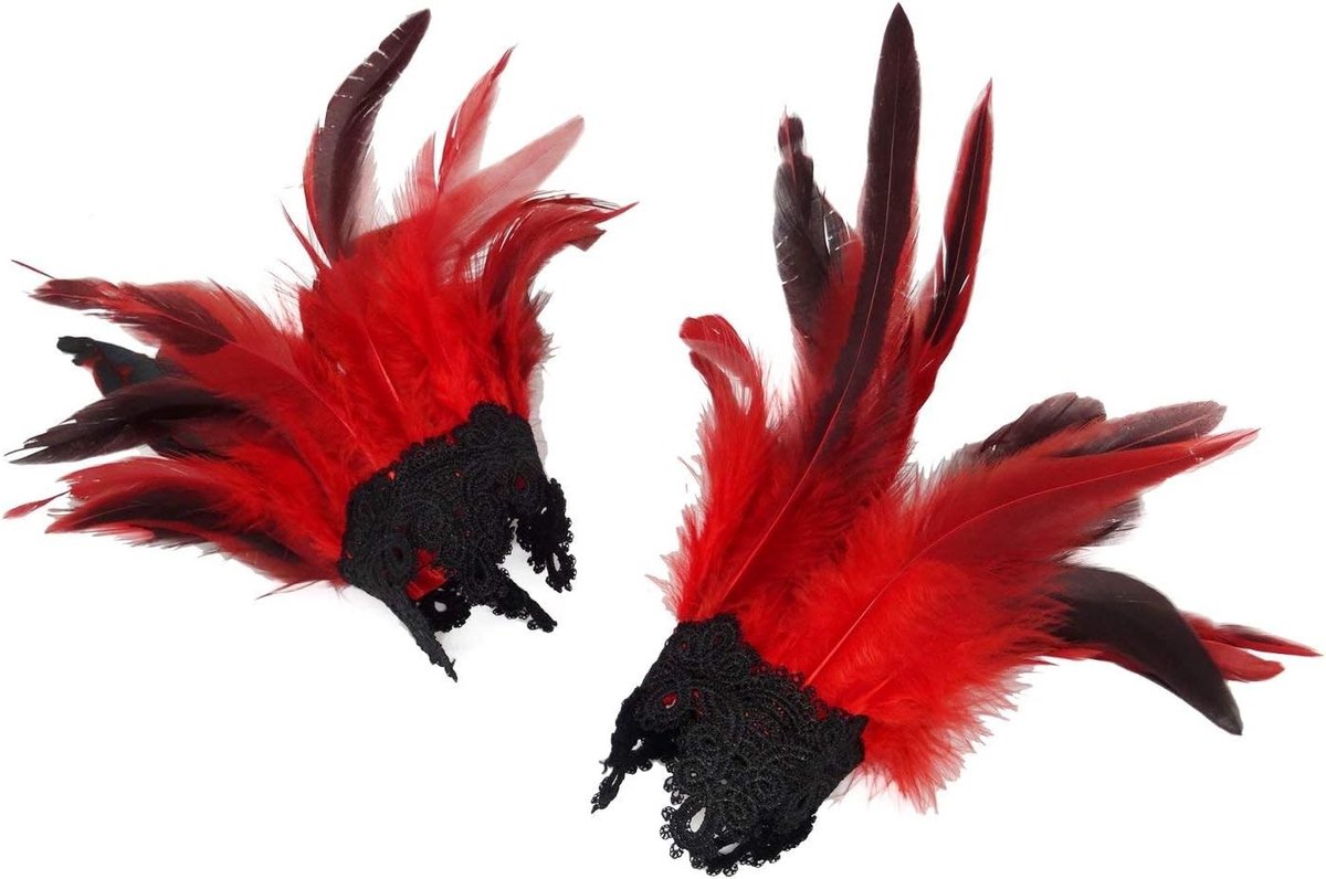 Feather Cuffs in Rood, Lente Armband voor Spel Party en Halloween Kostuum Accessoire