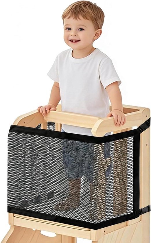 Veiligheidsnet Peuter Toren - Beschermnet Keukenhulp - Kinderen Beveiligen - Dubbellaags Dicht Net - 110 x 45 cm - Zwart