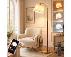 Lapamax Japandi Vloerlamp 170 cm - Houten Staande Lamp met Stoffen 90° Kantelbare & 350° Draaibare…
