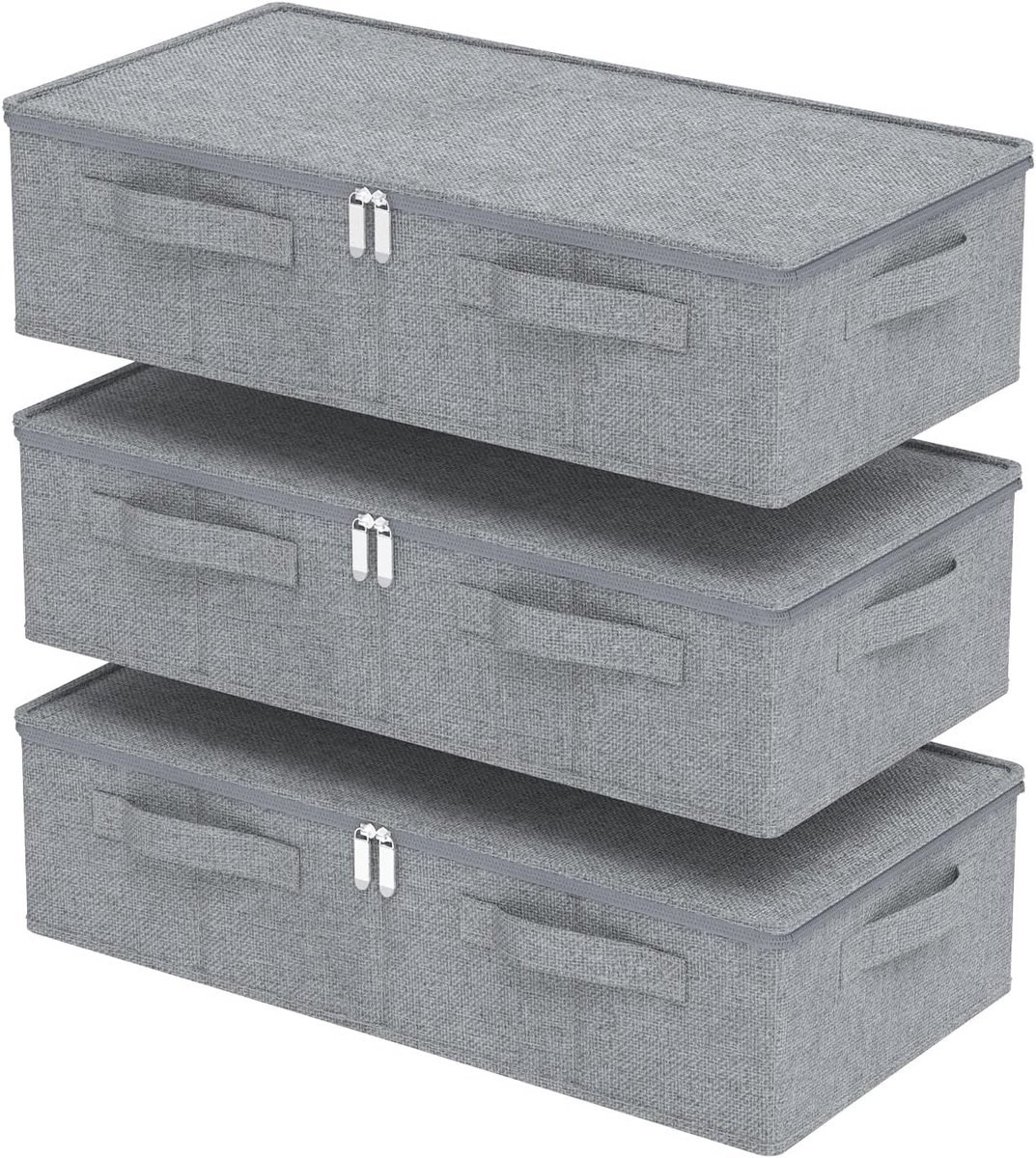 Opbergbak voor Onder Bed, Vouwbare Linnen Organizer, Onderbed Containers met Deksel voor Kleding, Lakens en Dekens, 60x30x15cm, Grijs, Set van 3