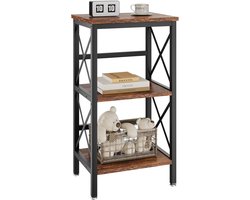 Boekenkast met 3 Niveaus, Multifunctionele Opbergplank voor Planten, Magnetron en Decoratie, Stalen Frame, Industrieel Design, 40×29×75CM, Rustiek Bruin en Zwart