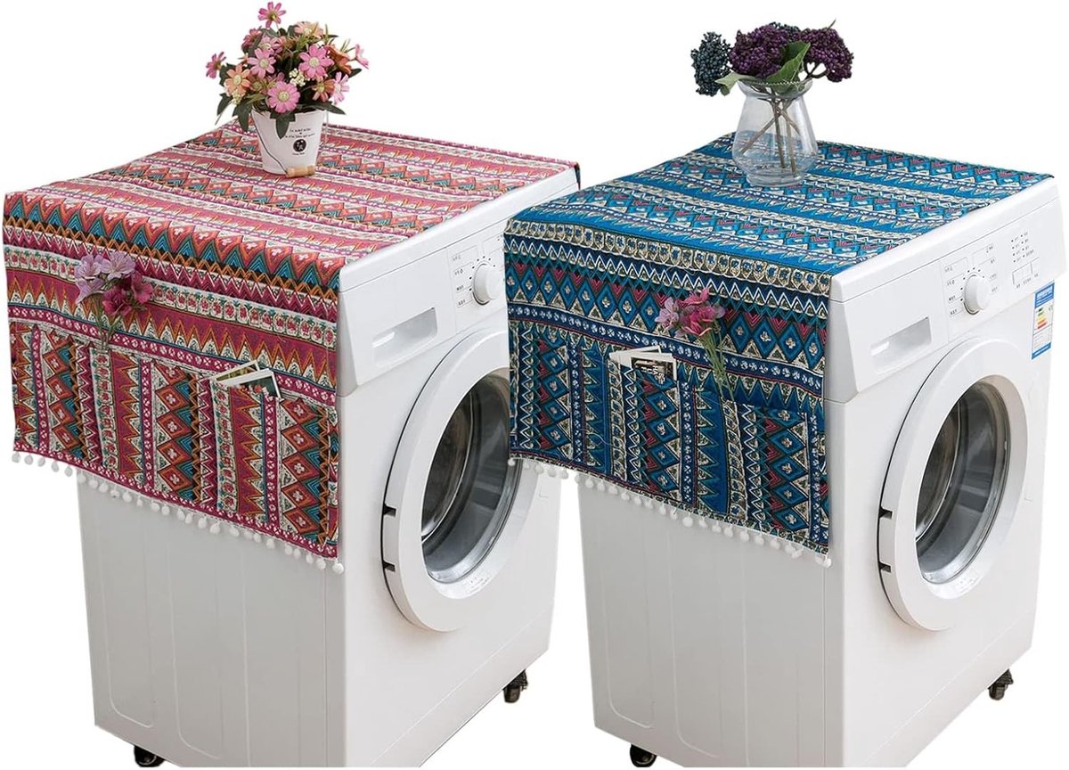 Waszak met Opbergvakken voor Wasmachine, Stofbescherming voor Koelkast en Droger, Set van 2, 55 x 130 cm, Pastoraal Design, Ideaal voor Huishoudelijk Gebruik