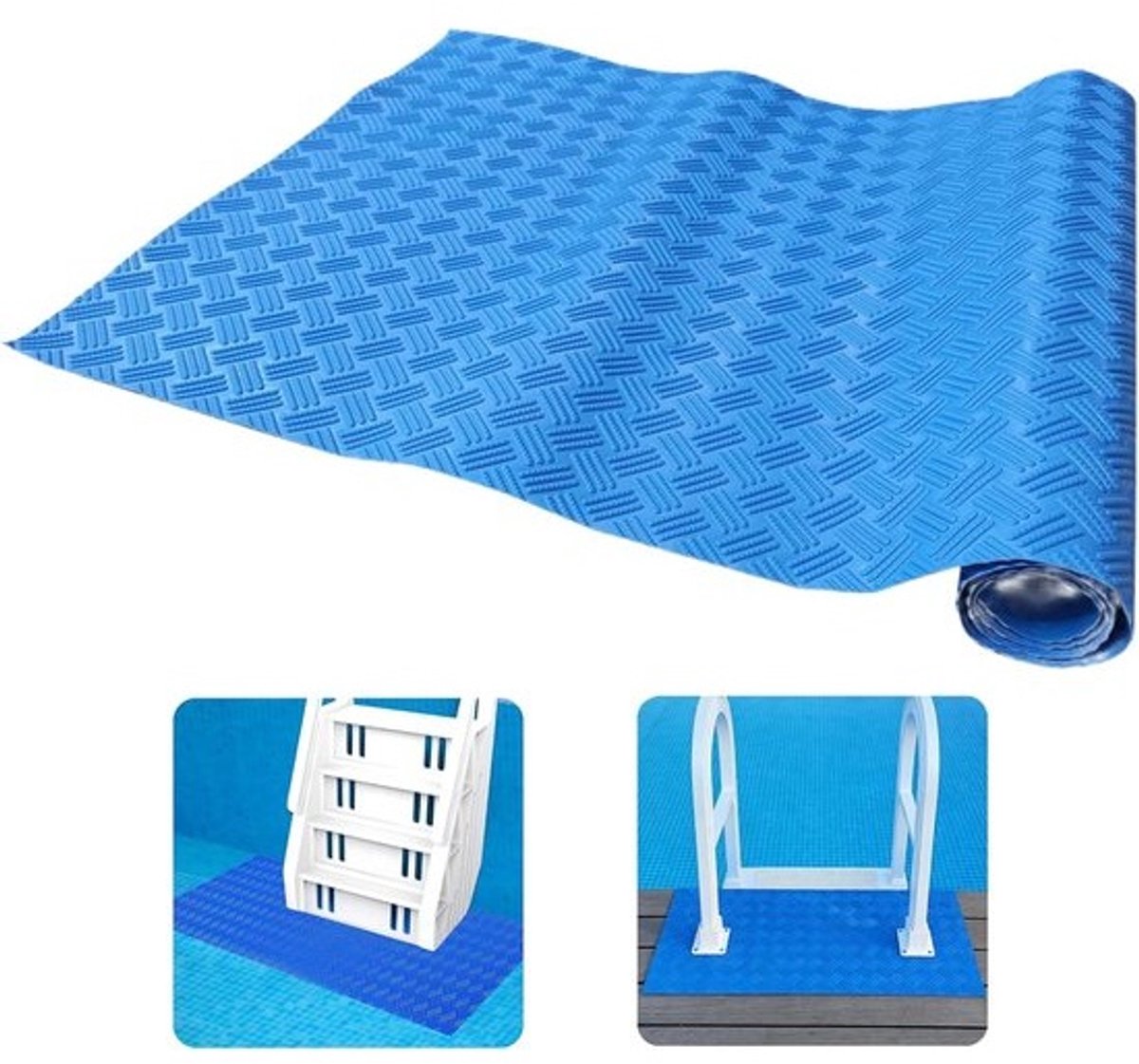 Zwembadladder Mat - Antislipmat Zwembad - Veilig Instappen - Antislip Structuur - 90 x 23 cm - Blauw