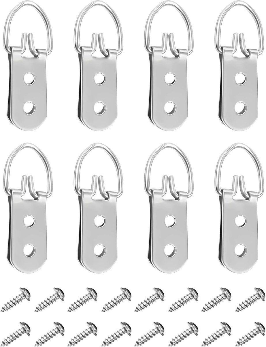 8 Deels D-ring Beeldhanger met Schroeven voor Schilderijen, Spiegels en Horloges - Duurzaam en Handig Bevestigingssysteem voor Beelden en Decoraties