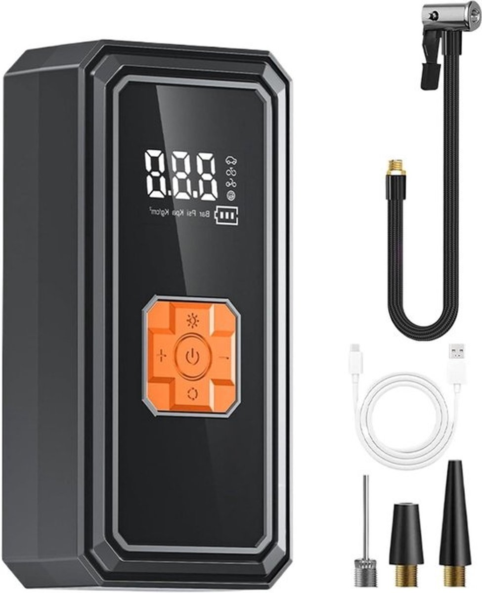 Bandenpomp - Luchtpomp Compressor - Autobanden Oppompen - Digitale Drukmeter - Compact Ontwerp - Oranje