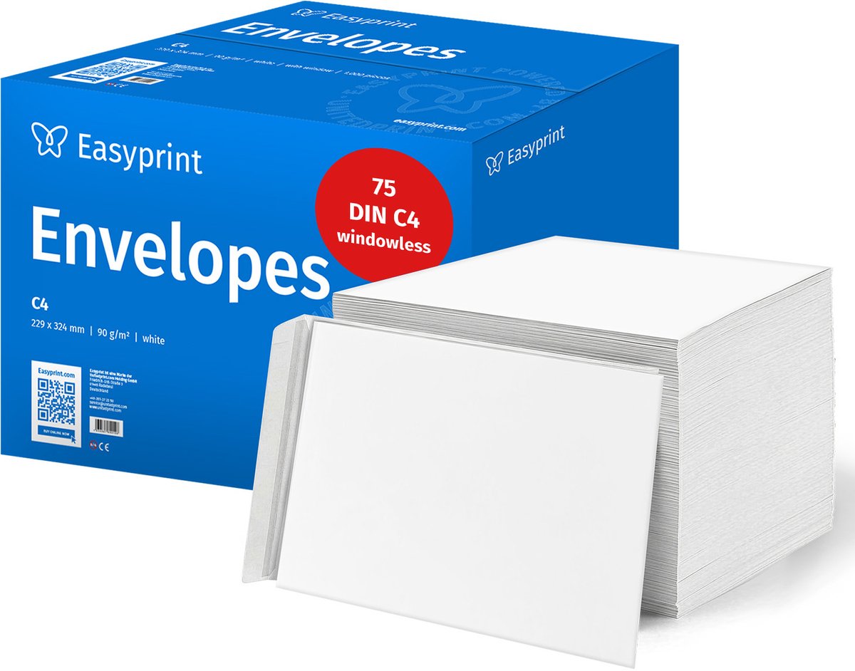 NIEUW: Easyprint Enveloppen zonder venster, DIN C4, onbedrukt, 75 stuks