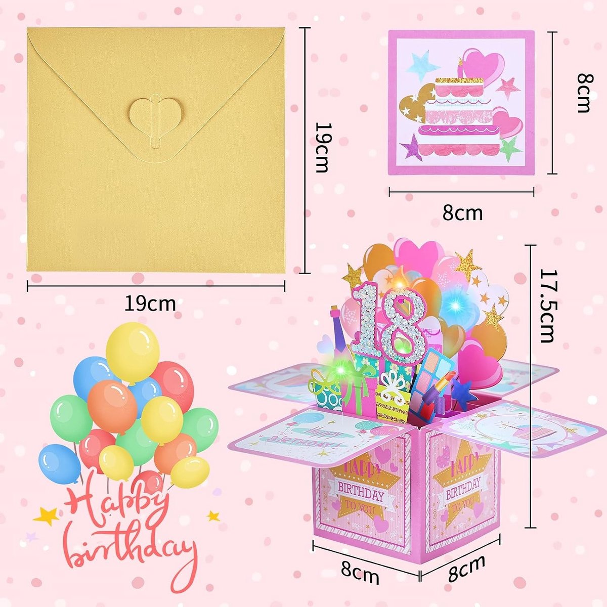 Verjaardagskaart voor Vrouwen 18 Jaar - 3D Pop-Up Muziekgroet, Perfect Cadeau voor Moeder, Vriendin, Zuster en Familie Feestelijkheden