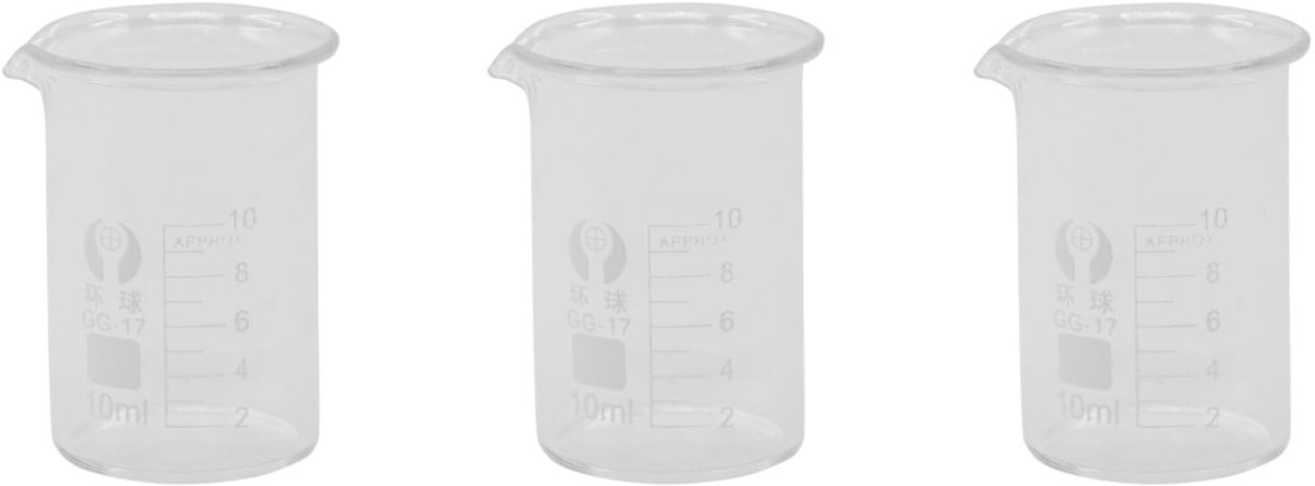 Set van 3 Borosilicaat Glazen Maatbekers - 10ml met Tuit
