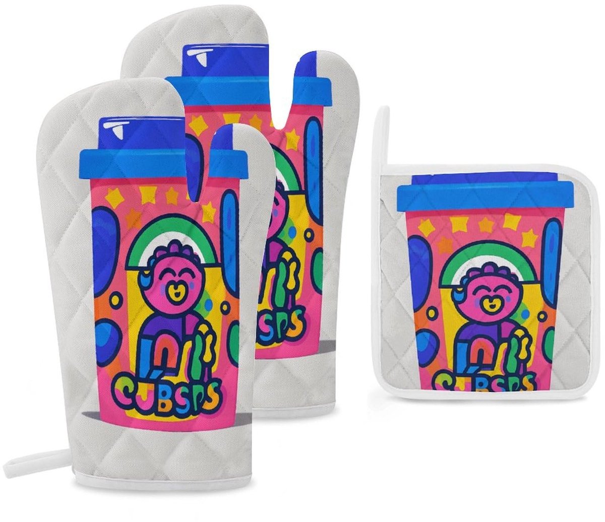 Ovenwanten en Pannenlappen Set - 90's Cup Design - Hittebestendig