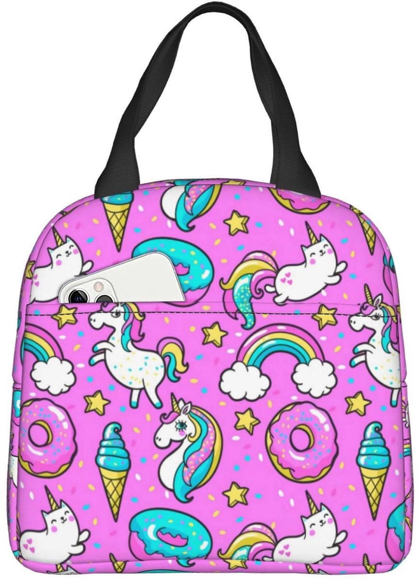 Insulated Lunch Bag - Unicorns en Donuts voor Reizen en Picknicks