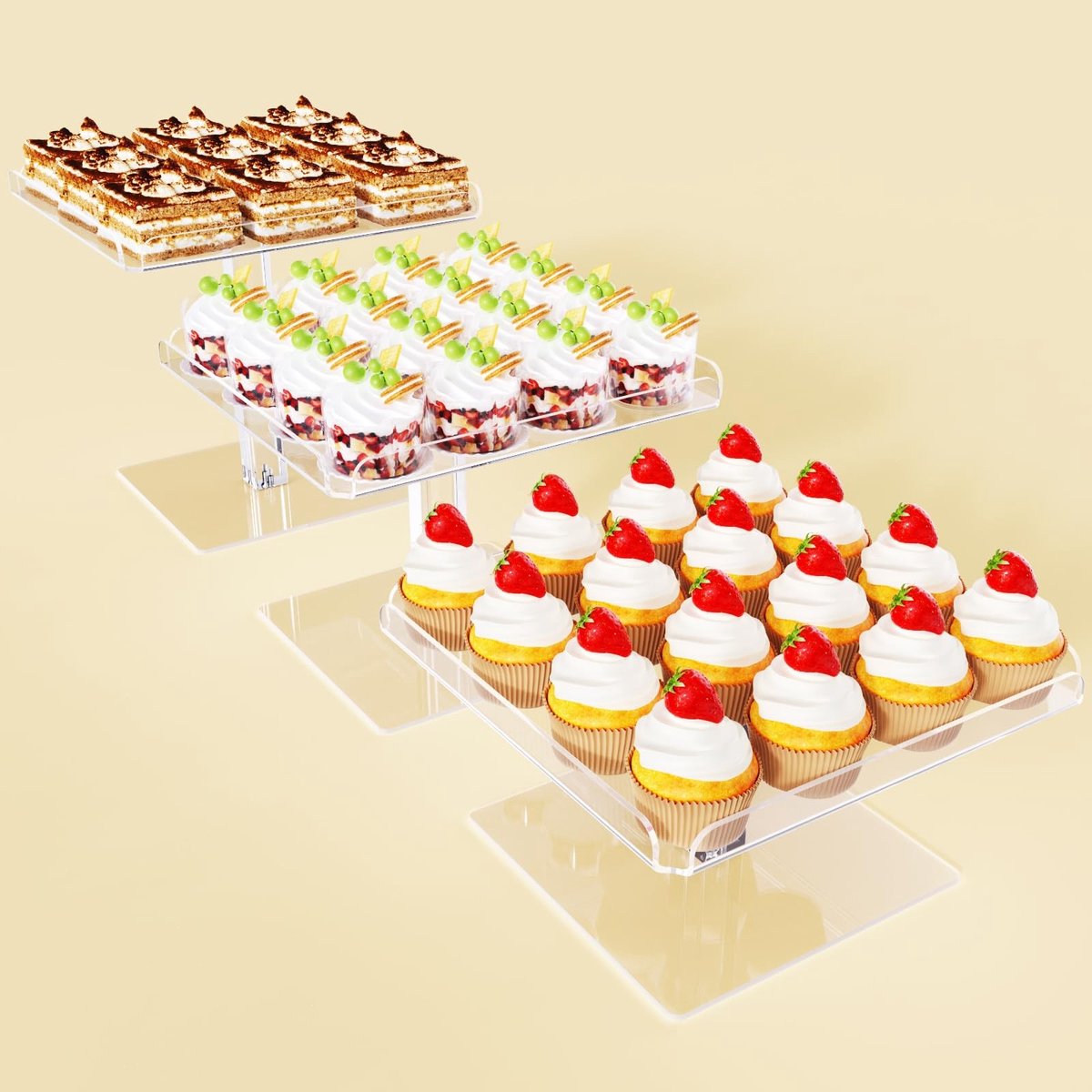 3-delige Cupcake Stand - Acryl - Transparant