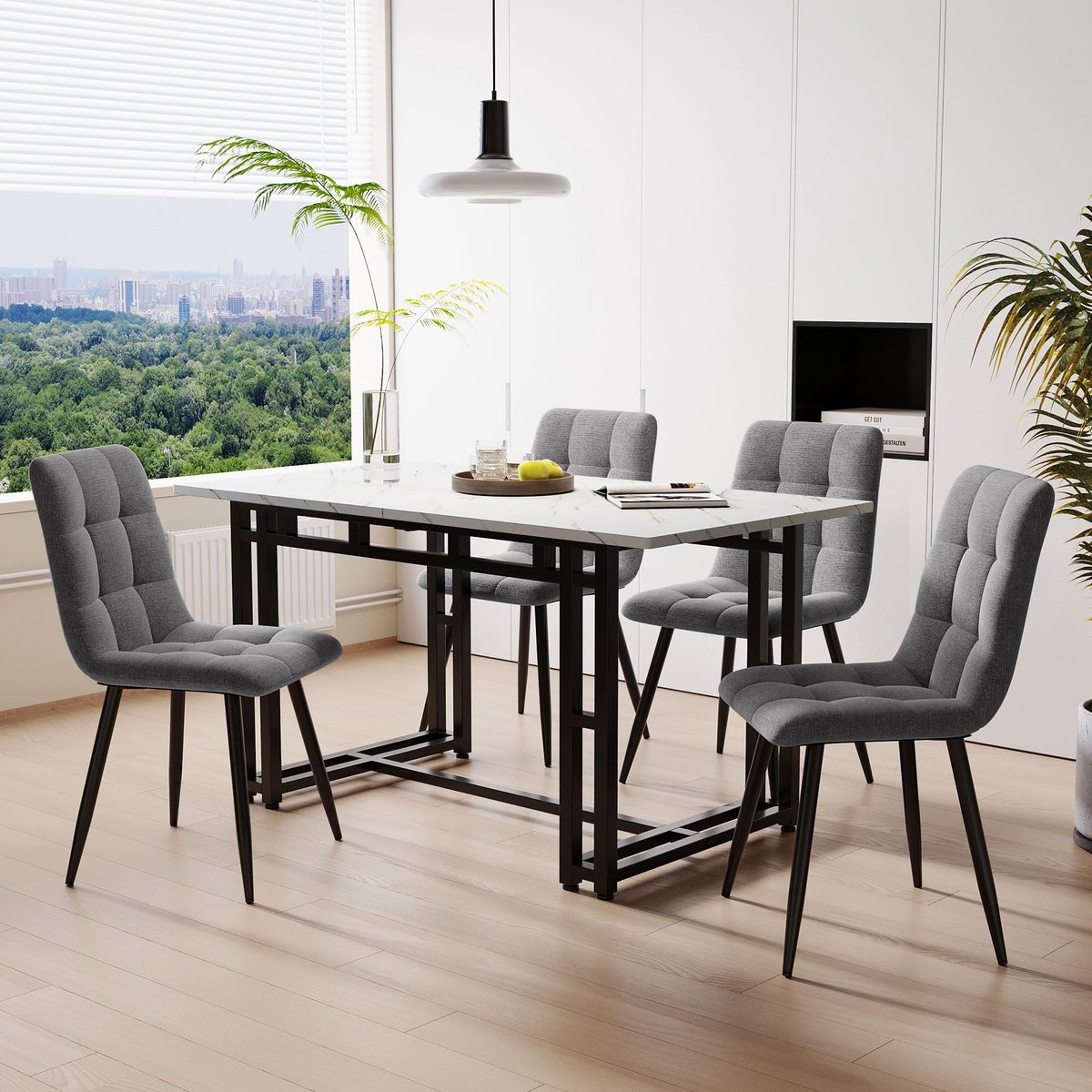 Eetkamertafel met 4 Stoelen - Zwart en Lichtgrijs