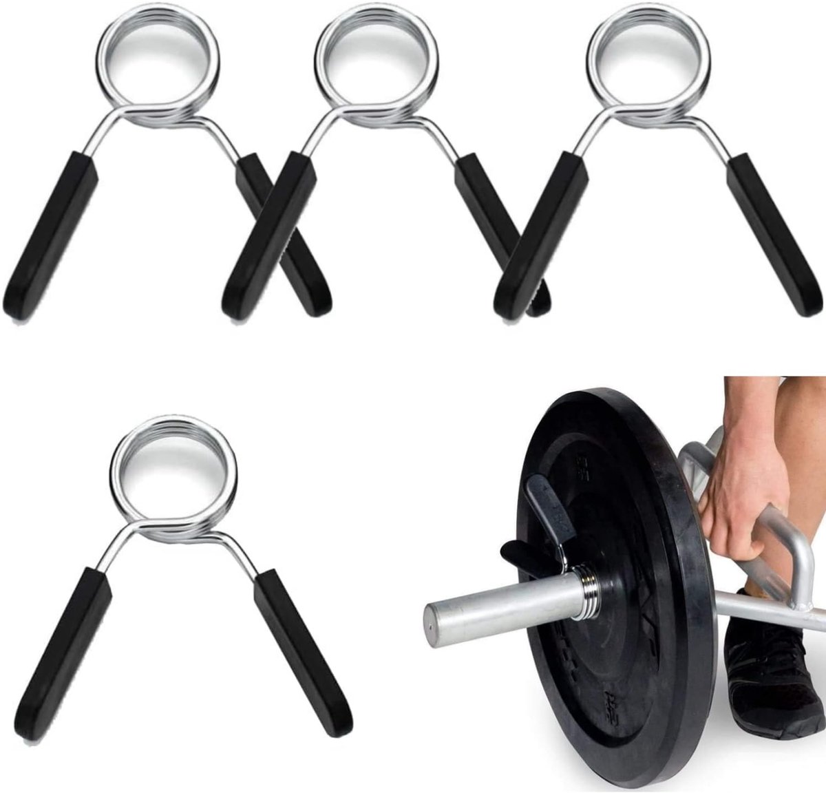 Dumbbell Clips - Set van 4 voor 28 mm halters - Zilver en Zwart