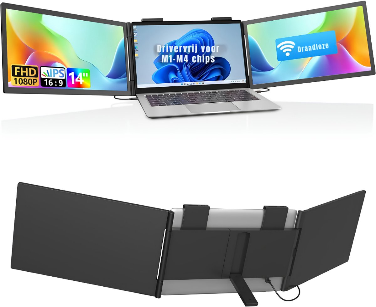 KIRA® Portable Monitor - Dubbele Monitor - Draagbaar Scherm - Draagbare Monitor - Zwart - 1cm x 34cm x 21cm